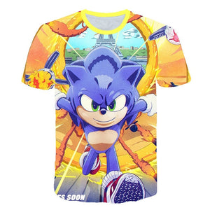 2020 Summer Boys Cartoon Sonic hedgehog t shirt Blue 3D Printed Girls Streetwear Children Kids Clothes Baby Funny Tshirt O-Neck