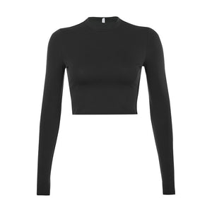 HEYounGIRL Solid Basic Long Sleeve Womens Tshirt Casual Black White Fashion Crop Top T Shirt Ladies Fashion Korean Tee Shirt