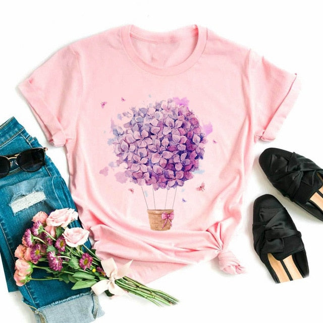 Women 2020 Summer Short Sleeve Floral Flower Fashion Lady T-shirts Top T Shirt Ladies Womens Graphic Female Tee T-Shirt