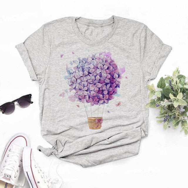 Women 2020 Summer Short Sleeve Floral Flower Fashion Lady T-shirts Top T Shirt Ladies Womens Graphic Female Tee T-Shirt