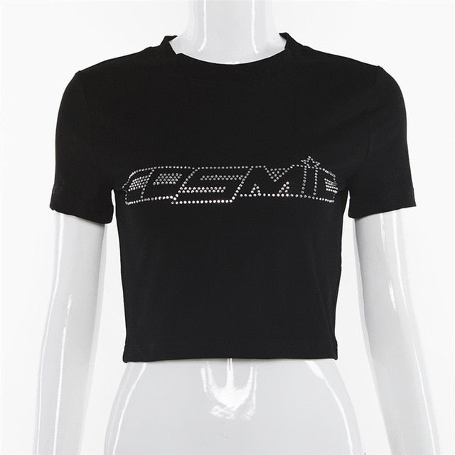 Short Sleeve Letters Print Sexy Ctop Tops Women Fashion Streetwear Party Club Female T-shirts 2019 Summer