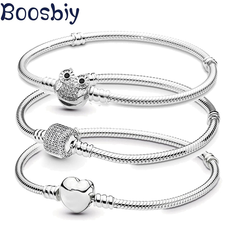Boosbiy Silver Plated Cute Owl Snake Chain Charm Bracelet For Women Fashion Brand Bracelets DIY Jewelry Gift Making