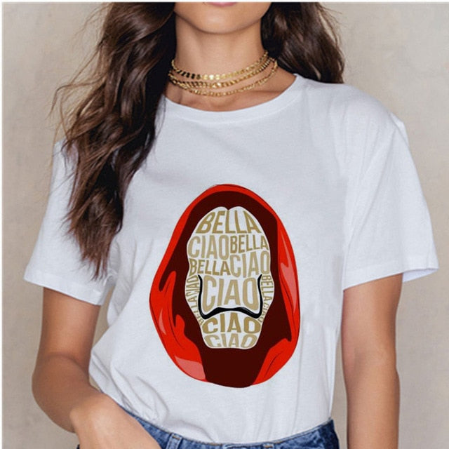 Women's T-shirt Tops Women Harajuku 90s T-shirt Ladies La Casa De Papel Hip-hop T-shirt Money Heist Fashion Paper House T-shirt