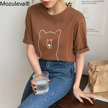 Mozuleva 2020 Chic Cartoon Bear Cotton Women T-shirt Summer Short Sleeve Female T Shirt Spring White O-neck Top Tees 100% Cotton