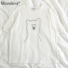 Mozuleva 2020 Chic Cartoon Bear Cotton Women T-shirt Summer Short Sleeve Female T Shirt Spring White O-neck Top Tees 100% Cotton