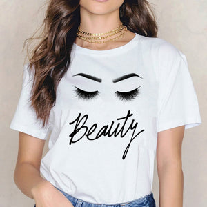 2020 New Shirts Women Princess Makeup Art Pink Eyelashes Print Vogue Top Female T-shirt Summer Harajuku Streetwear Short Clothes