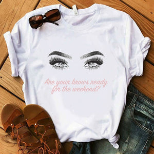 2020 New Shirts Women Princess Makeup Art Pink Eyelashes Print Vogue Top Female T-shirt Summer Harajuku Streetwear Short Clothes