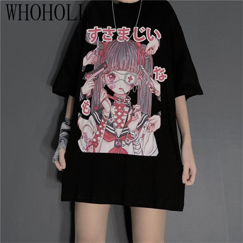 Summer Gothic clothing Sexy Female Loose Women T-shirt Punk Dark Grunge Streetwear Ladies Top Gothic Tshirts Harajuku Clothes