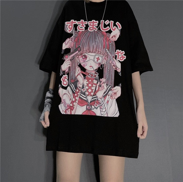 Summer Gothic clothing Sexy Female Loose Women T-shirt Punk Dark Grunge Streetwear Ladies Top Gothic Tshirts Harajuku Clothes