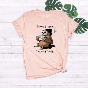 JCGO Women T-shirt Summer Short Sleeve Cotton Plus Size S-5XL Cute Lazy Sloth Print Funny Casual O Neck Female Tshirt Tees Tops