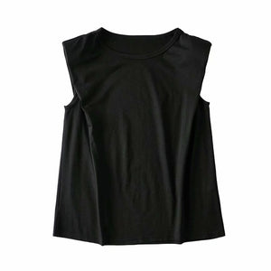 2020 summer women's new design sense niche trendy shoulder pad profile vest t-shirt solid color wild loose loose slim top