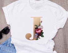 Custom name letter combination women's High quality printing T-shirt Flower letter Font A B C D E F G Short sleeve Clothes