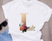 Custom name letter combination women's High quality printing T-shirt Flower letter Font A B C D E F G Short sleeve Clothes