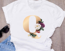 Custom name letter combination women's High quality printing T-shirt Flower letter Font A B C D E F G Short sleeve Clothes