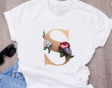 Custom name letter combination women's High quality printing T-shirt Flower letter Font A B C D E F G Short sleeve Clothes