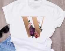 Custom name letter combination women's High quality printing T-shirt Flower letter Font A B C D E F G Short sleeve Clothes