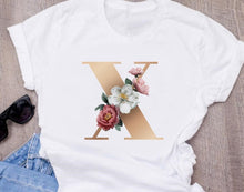 Custom name letter combination women's High quality printing T-shirt Flower letter Font A B C D E F G Short sleeve Clothes