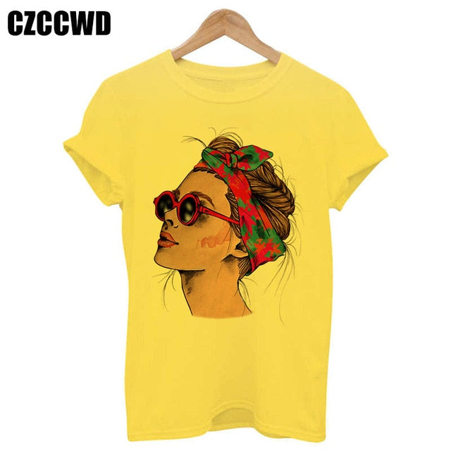 Yellow Plus Size T-shirt Women Summer Vogue Print Lady Casual T Shirt Tops Harajuku Streetwear Short Sleeve O-Neck Tees Tshirt