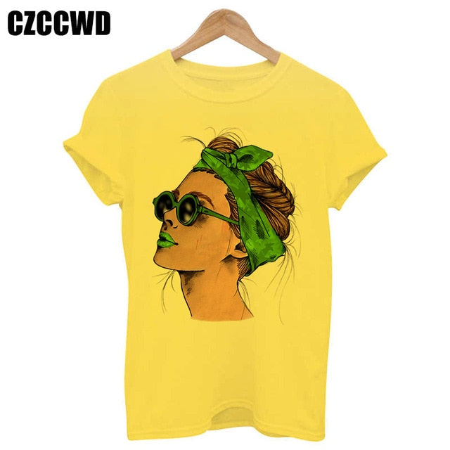 Yellow Plus Size T-shirt Women Summer Vogue Print Lady Casual T Shirt Tops Harajuku Streetwear Short Sleeve O-Neck Tees Tshirt