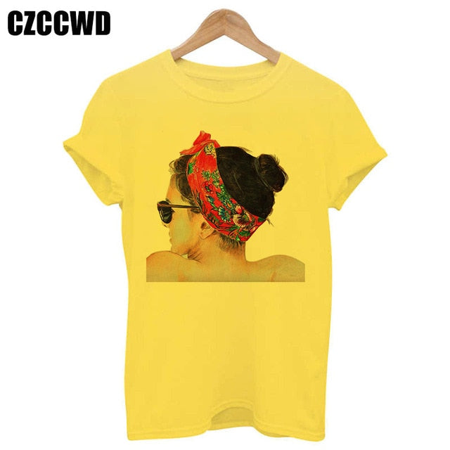 Yellow Plus Size T-shirt Women Summer Vogue Print Lady Casual T Shirt Tops Harajuku Streetwear Short Sleeve O-Neck Tees Tshirt