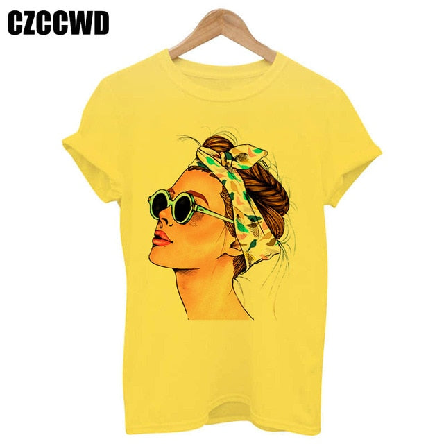 Yellow Plus Size T-shirt Women Summer Vogue Print Lady Casual T Shirt Tops Harajuku Streetwear Short Sleeve O-Neck Tees Tshirt