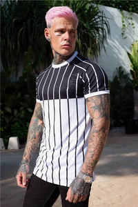 2020 new brand men's stylish cool T-shirt, men's casual style striped hip-hop short sleeve street element printed top, wholesale