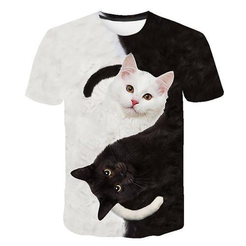 Siyah ve beyaz kedi T-shirt sevimli kedi bask 3DT t-Shirt elenceli kedi gmlek T-shirt yaz Casual kadn st T-shirt