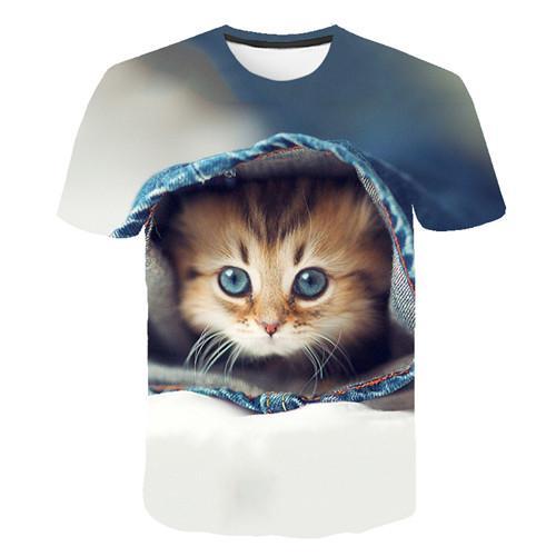 Siyah ve beyaz kedi T-shirt sevimli kedi bask 3DT t-Shirt elenceli kedi gmlek T-shirt yaz Casual kadn st T-shirt