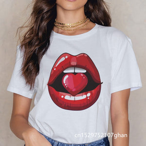 2020 Hot Harajuku Shiny red lips Graphic T Shirt Women Cartoon Grunge T-shirt Fashion Tshirt Ullzang Top Tee Female ropa mujer