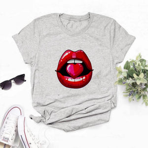 2020 Hot Harajuku Shiny red lips Graphic T Shirt Women Cartoon Grunge T-shirt Fashion Tshirt Ullzang Top Tee Female ropa mujer