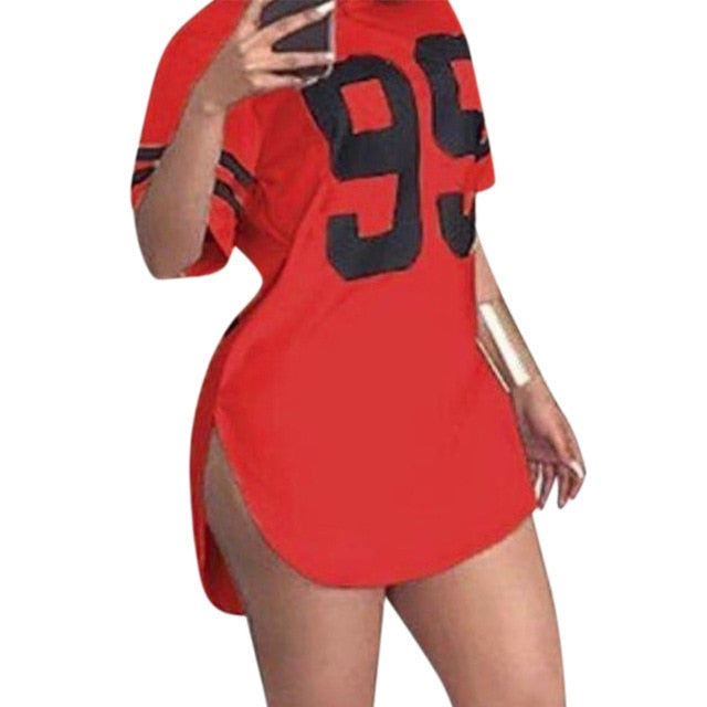 VICABO Female T-shirt Sexy Long Number Printed Top ropa mujer Ladies Top Casual t shirt women camiseta mujer Split Tees Sports