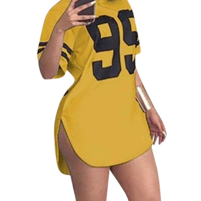 VICABO Female T-shirt Sexy Long Number Printed Top ropa mujer Ladies Top Casual t shirt women camiseta mujer Split Tees Sports