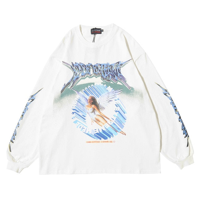 Women Long Sleeve Retro Graphic Tees Top Angel Shirt Clothes Oversized T Shirt 2020 Women Clothing Fashion Spring Streetwear