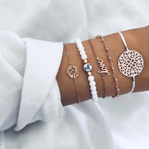 31 Styles Boho Mixed Leaves Letter Map Geometric Crystal Infinity  Pentagram Shell Multi-layer Chain Bracelet Women Wholesale