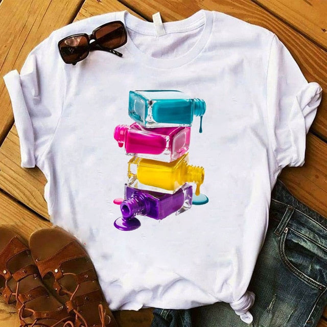 T Shirt Women Graphic 3D Finger Nail Paint Color Fashion Tops Female T-Shirts Summer Harajuku T-Shirt Short Sleeve T-shirts Top