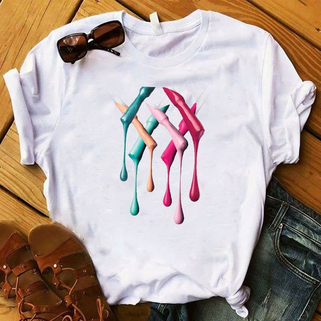 T Shirt Women Graphic 3D Finger Nail Paint Color Fashion Tops Female T-Shirts Summer Harajuku T-Shirt Short Sleeve T-shirts Top