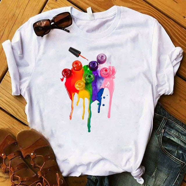 T Shirt Women Graphic 3D Finger Nail Paint Color Fashion Tops Female T-Shirts Summer Harajuku T-Shirt Short Sleeve T-shirts Top