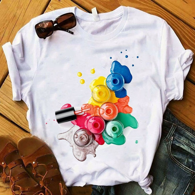 T Shirt Women Graphic 3D Finger Nail Paint Color Fashion Tops Female T-Shirts Summer Harajuku T-Shirt Short Sleeve T-shirts Top