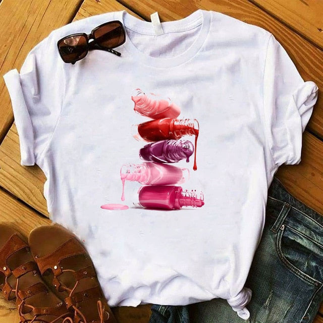T Shirt Women Graphic 3D Finger Nail Paint Color Fashion Tops Female T-Shirts Summer Harajuku T-Shirt Short Sleeve T-shirts Top