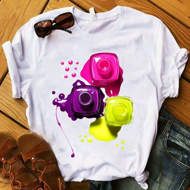 T Shirt Women Graphic 3D Finger Nail Paint Color Fashion Tops Female T-Shirts Summer Harajuku T-Shirt Short Sleeve T-shirts Top