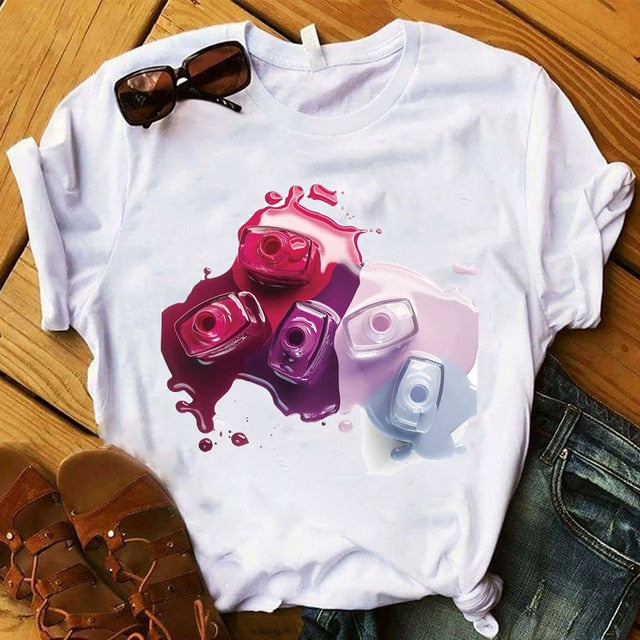 T Shirt Women Graphic 3D Finger Nail Paint Color Fashion Tops Female T-Shirts Summer Harajuku T-Shirt Short Sleeve T-shirts Top