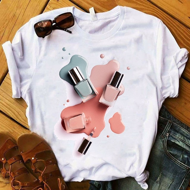 T Shirt Women Graphic 3D Finger Nail Paint Color Fashion Tops Female T-Shirts Summer Harajuku T-Shirt Short Sleeve T-shirts Top