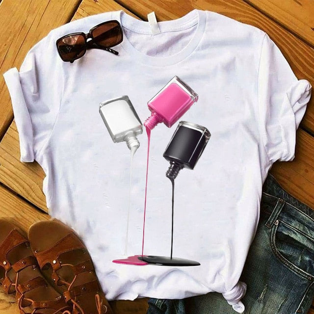 T Shirt Women Graphic 3D Finger Nail Paint Color Fashion Tops Female T-Shirts Summer Harajuku T-Shirt Short Sleeve T-shirts Top