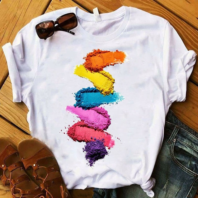 T Shirt Women Graphic 3D Finger Nail Paint Color Fashion Tops Female T-Shirts Summer Harajuku T-Shirt Short Sleeve T-shirts Top