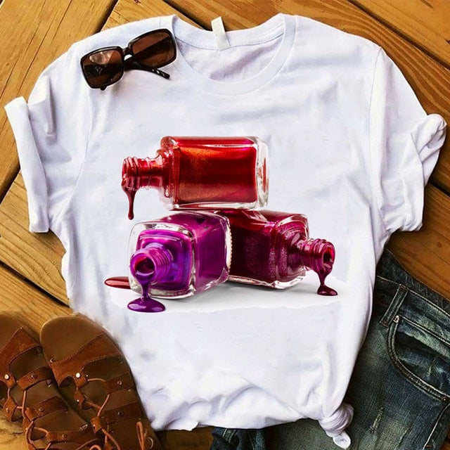 T Shirt Women Graphic 3D Finger Nail Paint Color Fashion Tops Female T-Shirts Summer Harajuku T-Shirt Short Sleeve T-shirts Top