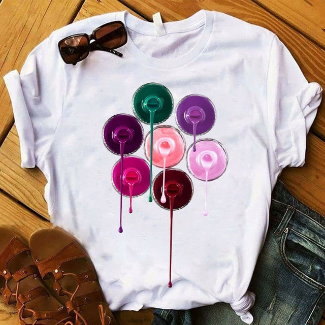 T Shirt Women Graphic 3D Finger Nail Paint Color Fashion Tops Female T-Shirts Summer Harajuku T-Shirt Short Sleeve T-shirts Top
