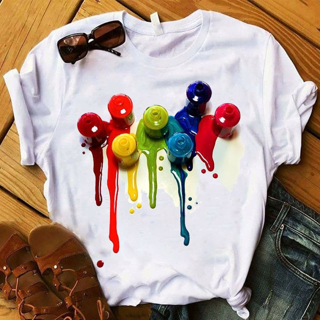 T Shirt Women Graphic 3D Finger Nail Paint Color Fashion Tops Female T-Shirts Summer Harajuku T-Shirt Short Sleeve T-shirts Top
