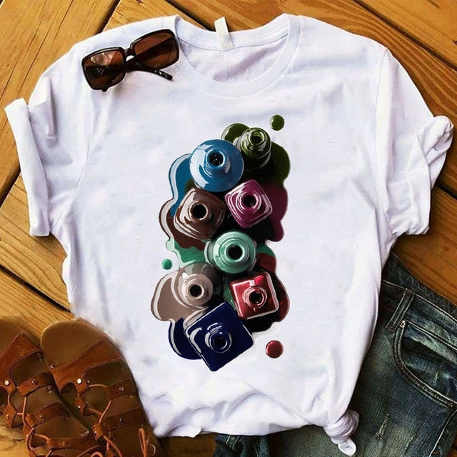 T Shirt Women Graphic 3D Finger Nail Paint Color Fashion Tops Female T-Shirts Summer Harajuku T-Shirt Short Sleeve T-shirts Top