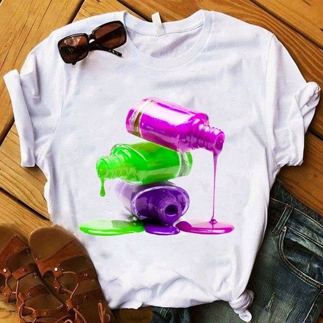 T Shirt Women Graphic 3D Finger Nail Paint Color Fashion Tops Female T-Shirts Summer Harajuku T-Shirt Short Sleeve T-shirts Top