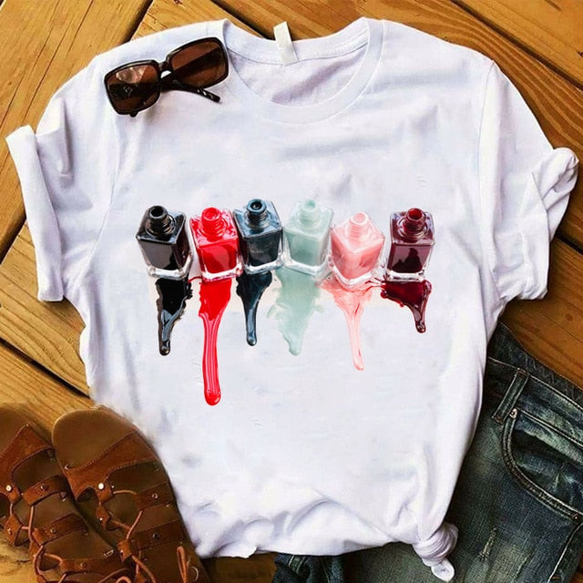 T Shirt Women Graphic 3D Finger Nail Paint Color Fashion Tops Female T-Shirts Summer Harajuku T-Shirt Short Sleeve T-shirts Top